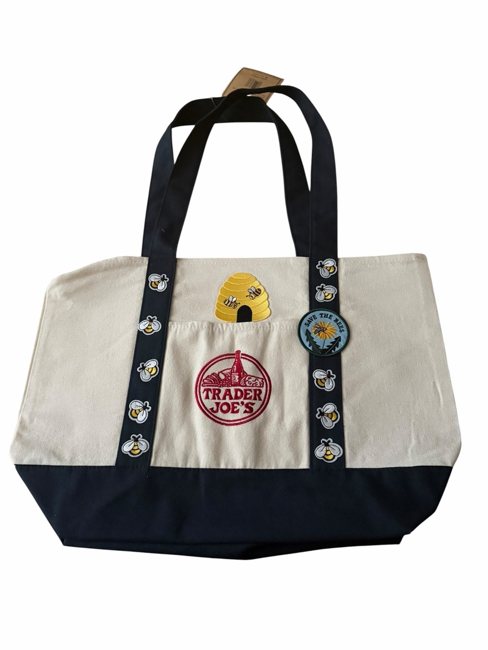 NWT Trader Joe’s Custom Save the Bees Large Canvas Tote Bag